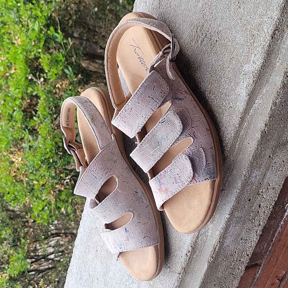 Comfortable Women's Sandals - Neutral Speckled Taupe by Unknown Brand